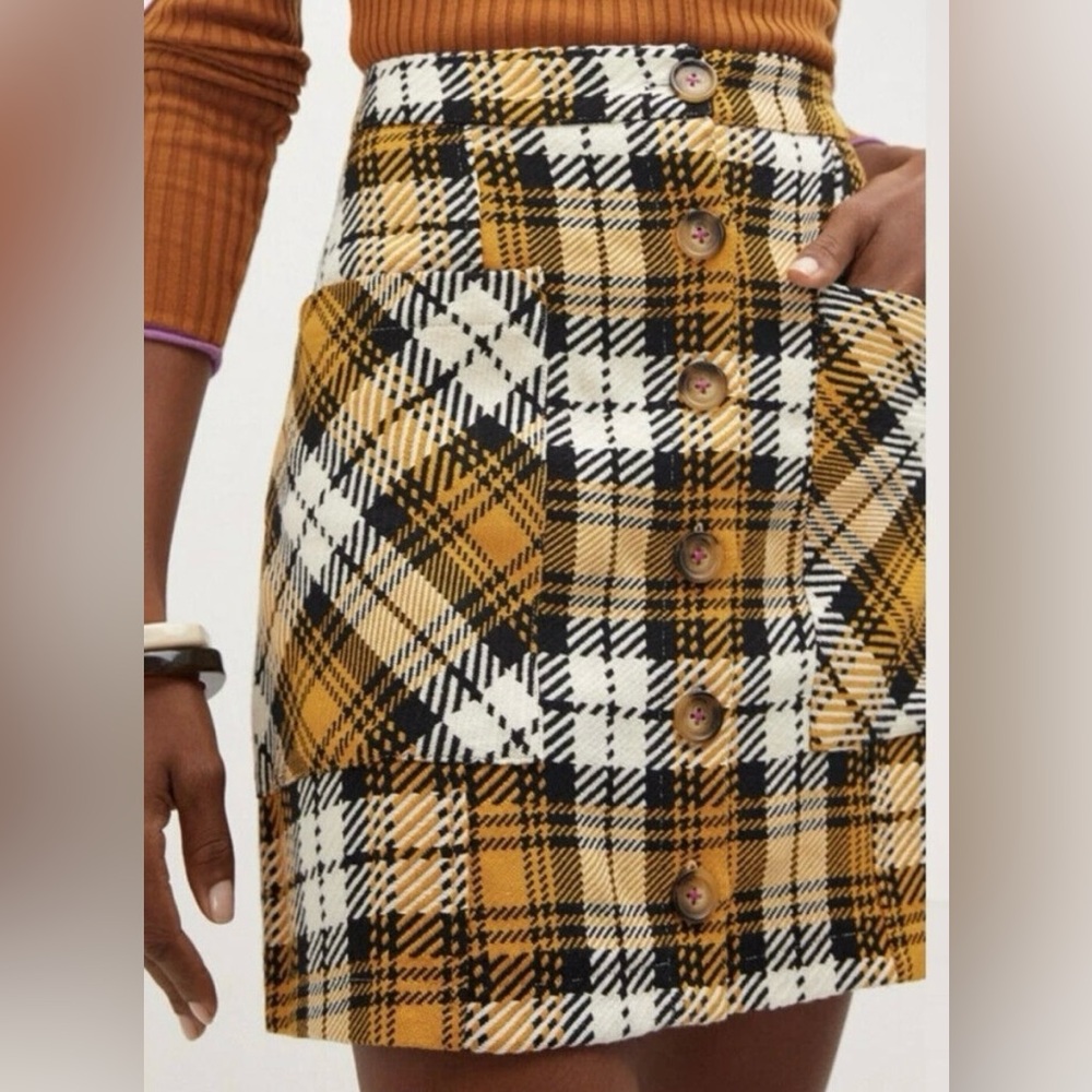 Maeve Yellow and Black Plaid Mini Skirt